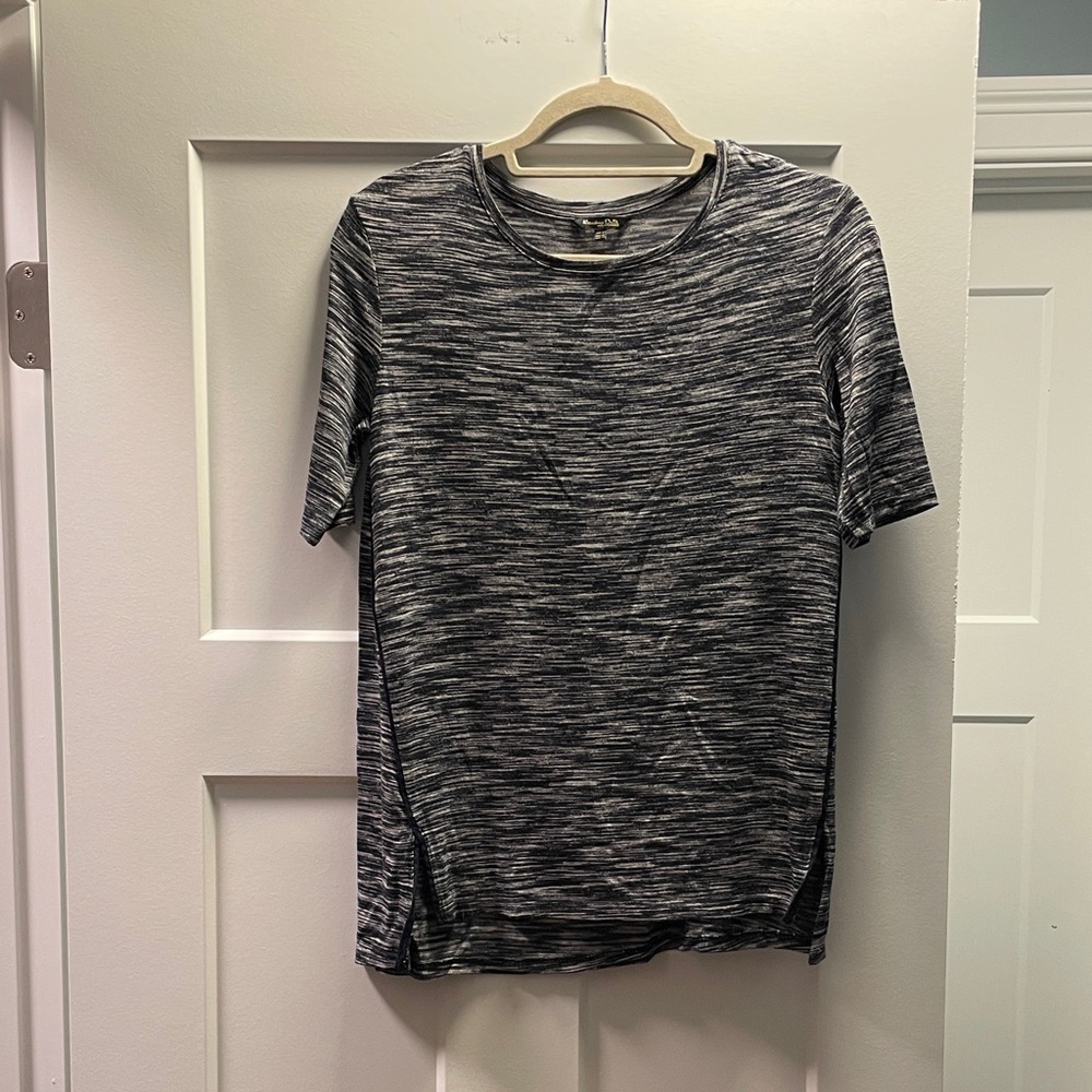 Massimo Dutti Gray White Short Sleeve Stretchy Tee Minimalist Workwear Size XS